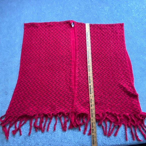 Just Be Shaw Wrap Womens One Size‎ Red Chevron Fringe Layering Knit Boho Hippie - Picture 9 of 12